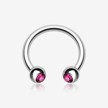 Gem Ball Steel Horseshoe Circular Barbell-Fuchsia